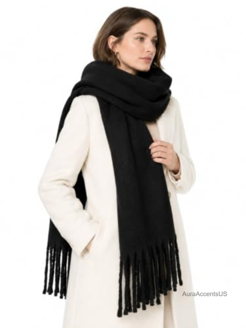 Oversized Chunky Knit Blanket Scarf Shawl Wrap for Women Winter Warm Fringe